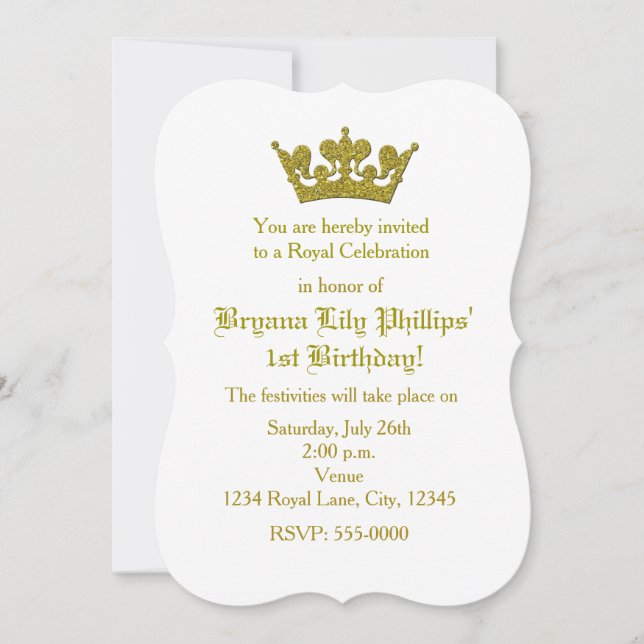 Invitación de cumpleaños de princesa de la corona  (Anverso)