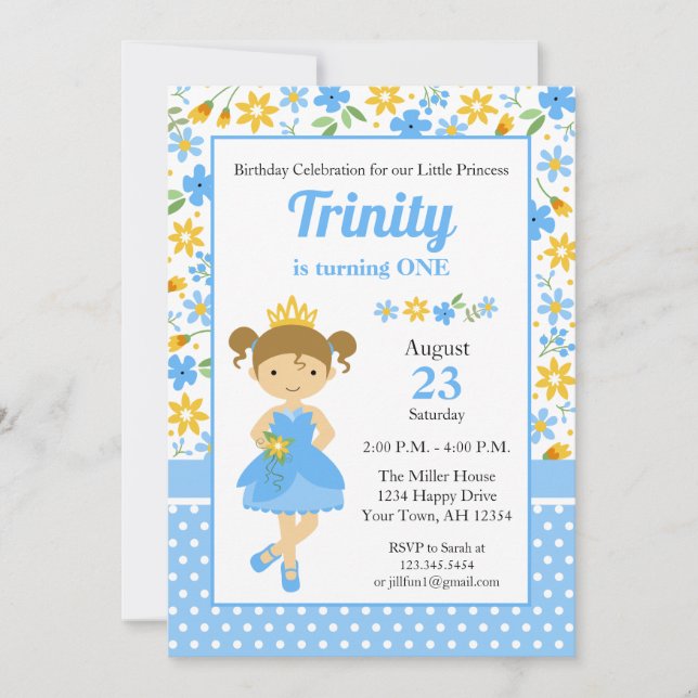 Invitación de cumpleaños de princesa, fiesta de pr (Anverso)