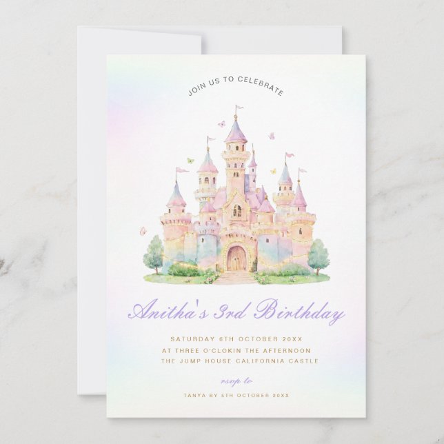 Invitación de cumpleaños de princesa, fiesta del c (Anverso)