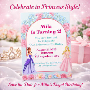 Invitación de cumpleaños de princesa floral rosa