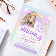 Invitación de cumpleaños de princesa linda color a