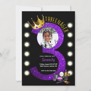 Invitación de cumpleaños de princesa MUA de tres a