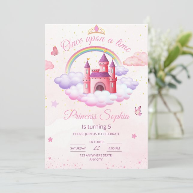 Invitación de cumpleaños de princesa Niñas pequeña (Anverso de pie)