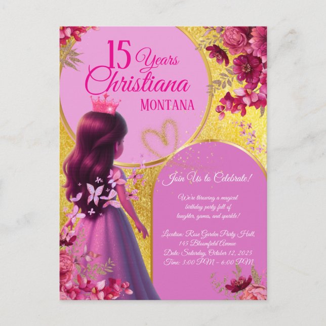 Invitación de Cumpleaños de Princesa – Nombre Pers (Anverso)