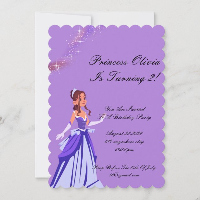 invitación de cumpleaños de princesa para chicas (Anverso)
