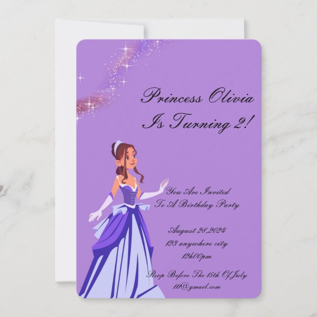invitación de cumpleaños de princesa para chicas (Anverso)