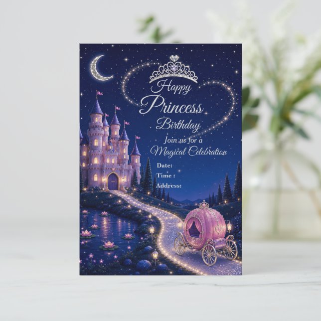 Invitación de cumpleaños de princesa | Parte del c (Anverso de pie)