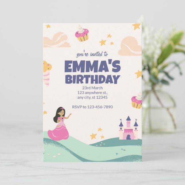 Invitación de cumpleaños de princesa, Princesa mág (Anverso de pie)