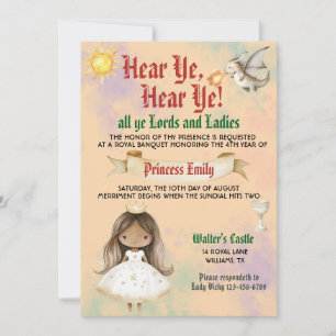 Invitación de cumpleaños de princesa real medieval