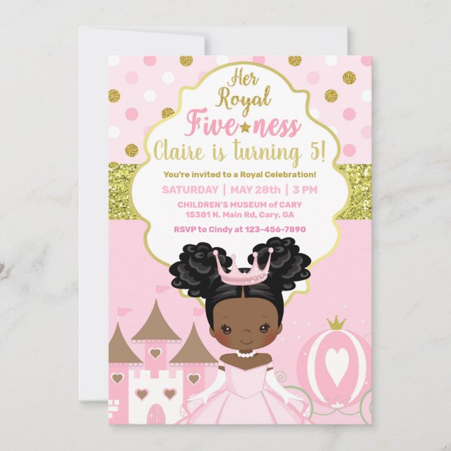 Invitación de cumpleaños de princesa real niña. (Anverso)