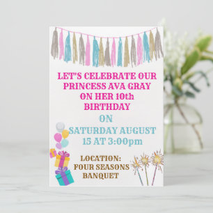 Invitación de cumpleaños de princesa rosa linda
