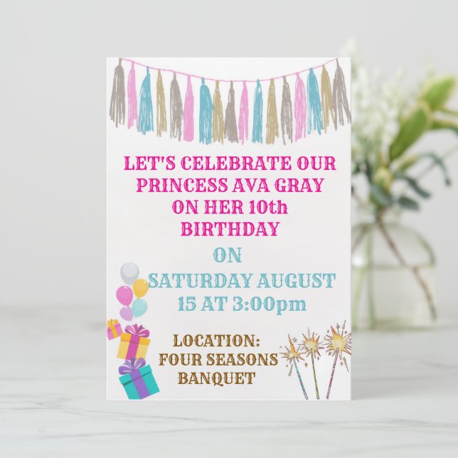 Invitación de cumpleaños de princesa rosa linda  (Anverso de pie)