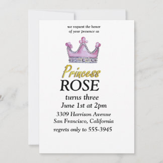 Invitación de cumpleaños de princesa rosa y dorado