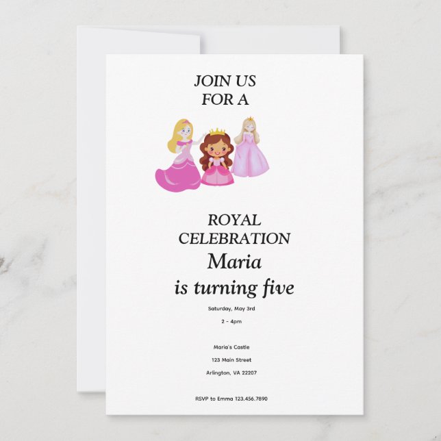 Invitación de cumpleaños de princesa rosa y dorado (Anverso)
