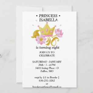 Invitación de cumpleaños de princesa rosa y dorado