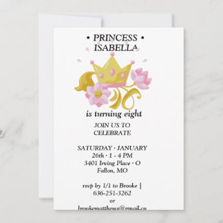 Invitación de cumpleaños de princesa rosa y dorado