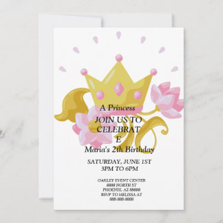 Invitación de cumpleaños de princesa rosa y dorado