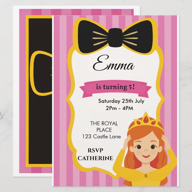Invitación de cumpleaños de Princesa Rosa | zazzle (Anverso / Reverso)