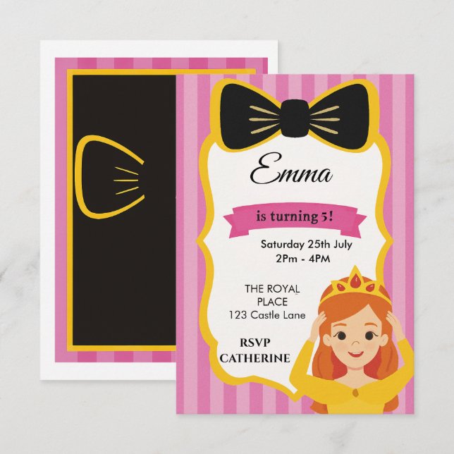 Invitación de cumpleaños de Princesa Rosa | zazzle (Anverso / Reverso)