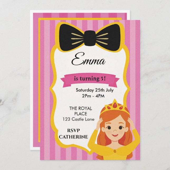 Invitación de cumpleaños de Princesa Rosa | zazzle (Anverso / Reverso)