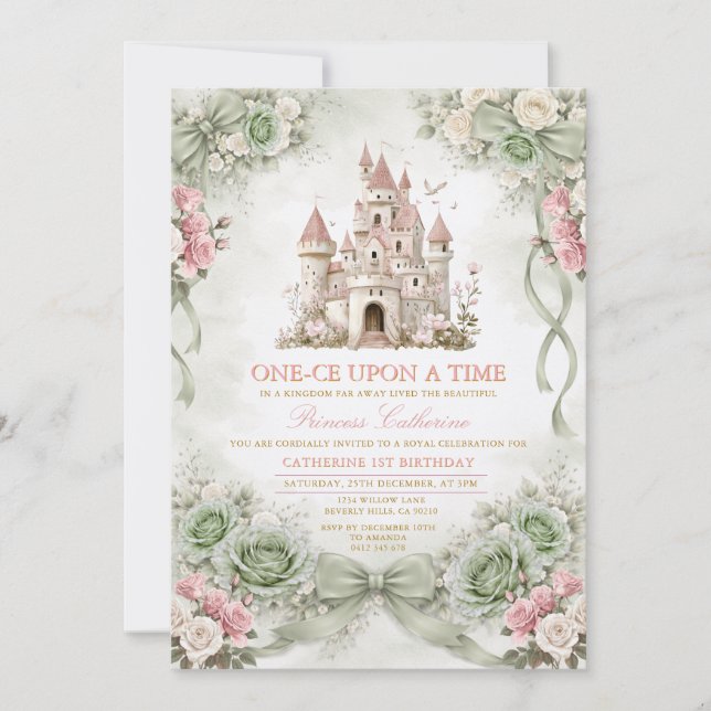 Invitación de cumpleaños de princesa verde esmeral (Anverso)