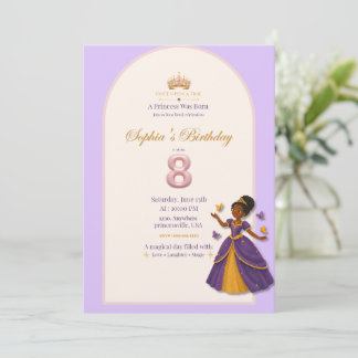 Invitación de cumpleaños de princesa violeta y dor