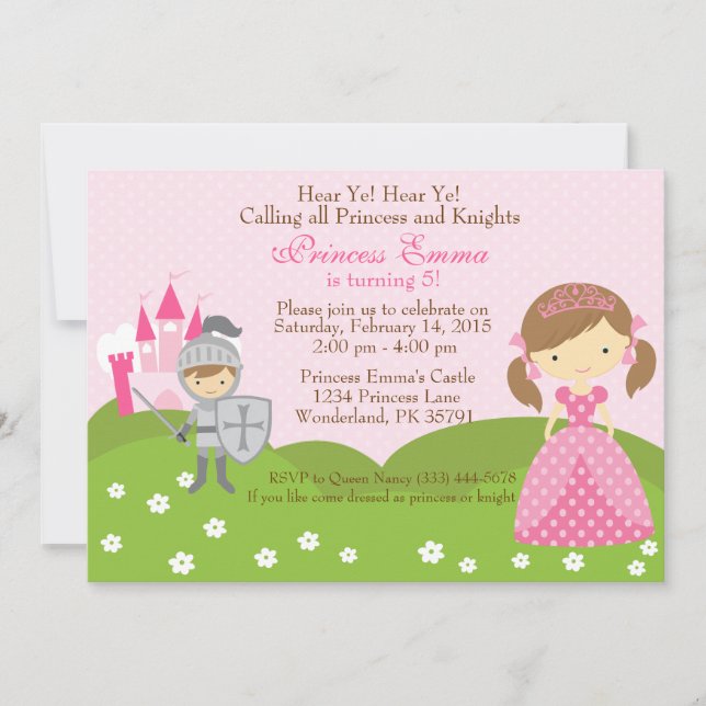 Invitación de cumpleaños de Princesa y Caballera (Anverso)