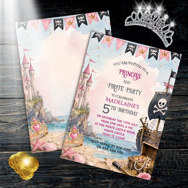 Invitación de cumpleaños de princesa y pirata (Subido por el creador)