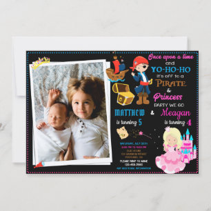 Invitación de cumpleaños de Princesa y Pirata Dos