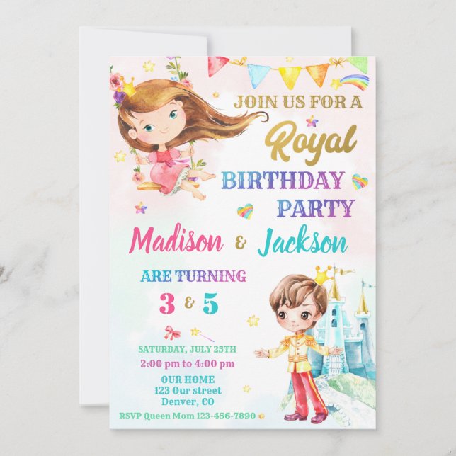 Invitación de cumpleaños de Princesa y Príncipe Pa (Anverso)