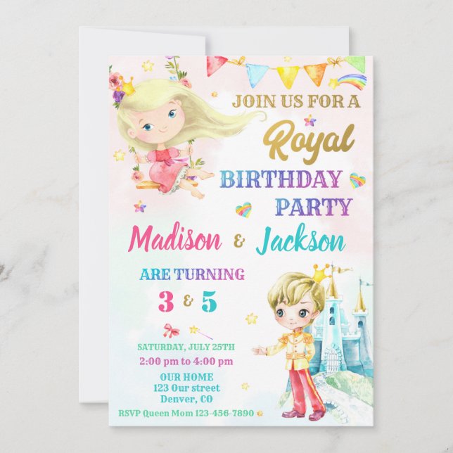 Invitación de cumpleaños de Princesa y Príncipe Pa (Anverso)