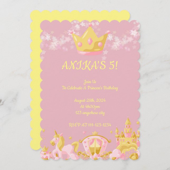 Invitación de cumpleaños de Princess (Anverso / Reverso)