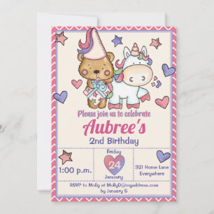 Invitación de cumpleaños de Princess Bear y Unicor