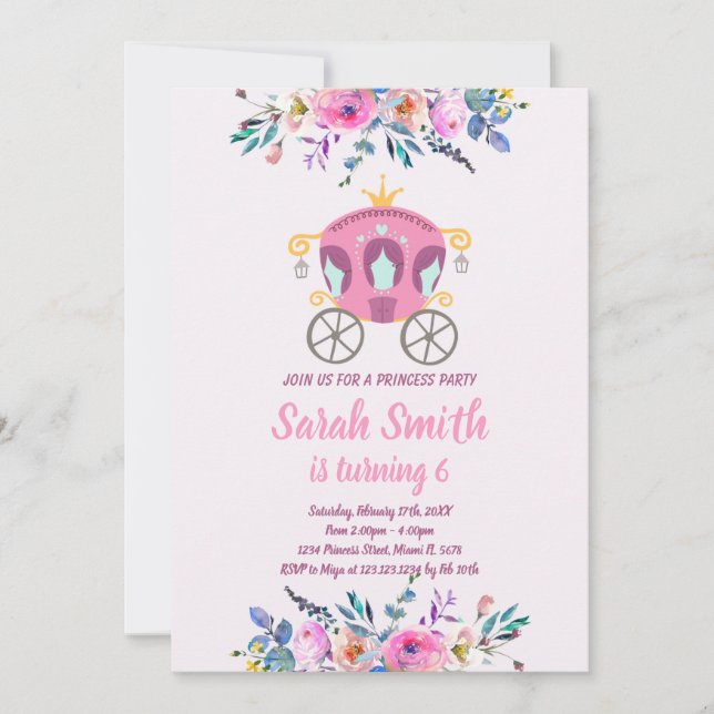 Invitación de cumpleaños de Princess Carriage (Anverso)