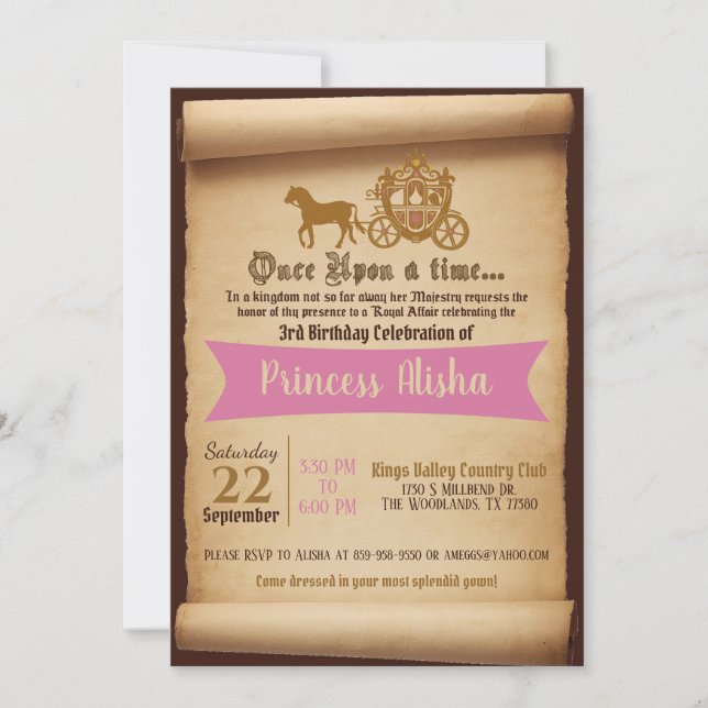 Invitación de cumpleaños de Princess Carriage (Anverso)