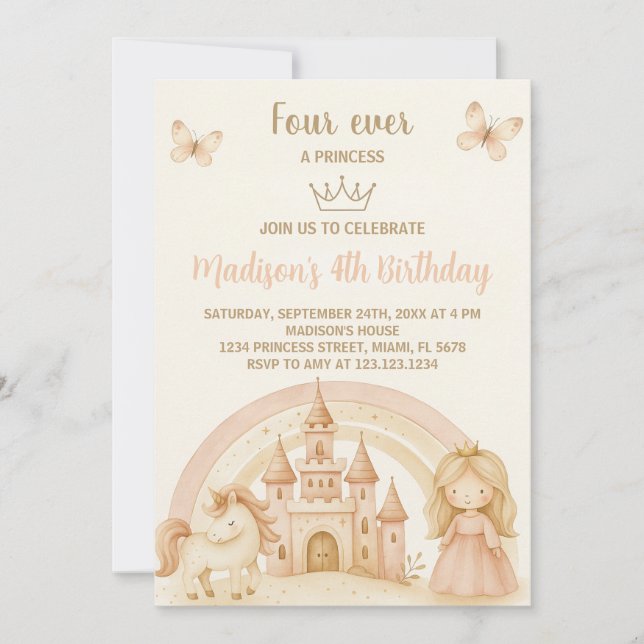 Invitación de cumpleaños de Princess con Castle &  (Anverso)
