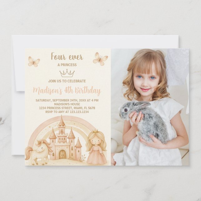 Invitación de cumpleaños de Princess con Castle &  (Anverso)