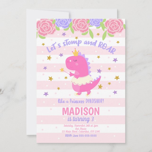 Invitación de cumpleaños de Princess Dinosaur (Anverso)