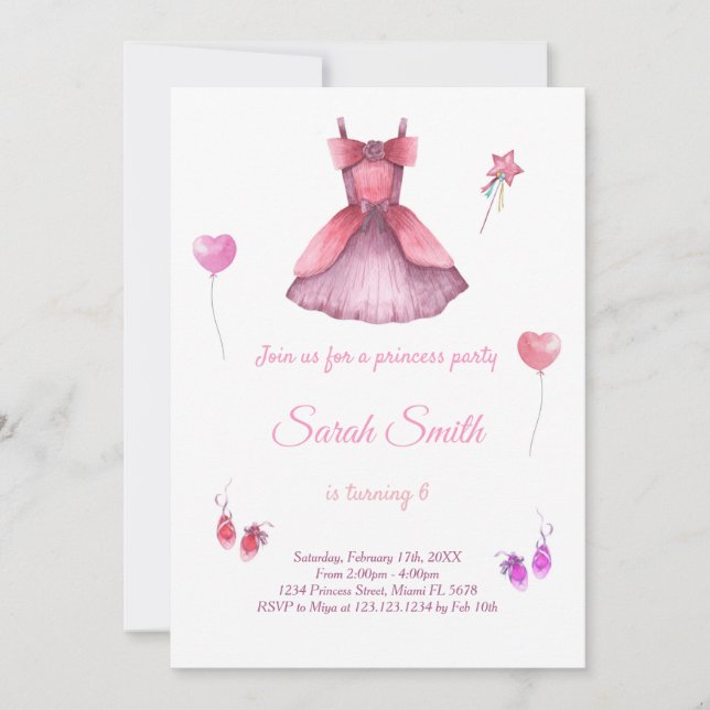 Invitación de cumpleaños de Princess Dress (Anverso)
