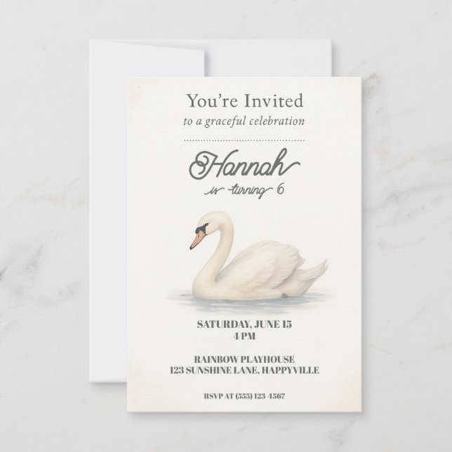 Invitación de cumpleaños de Princess Swan a Chicas (Anverso)