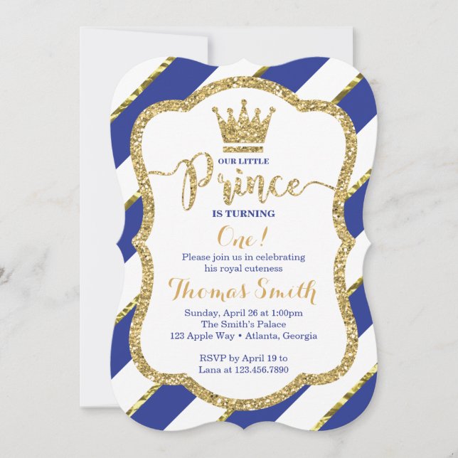 Invitación de cumpleaños de Principito en azul y o (Anverso)