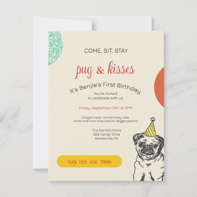 Invitación de cumpleaños de Pug (Anverso)