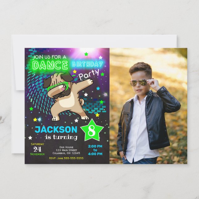 Invitación de cumpleaños de Pug Dabbing / Fiesta d (Anverso)