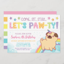 Invitación de cumpleaños de Pug Unicorn, cumpleaño