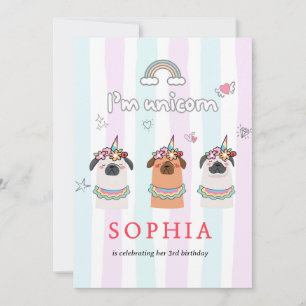 Invitación de cumpleaños de Pug Unicornio Mágico