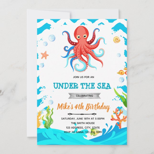 invitación de cumpleaños de pulpo (Anverso)