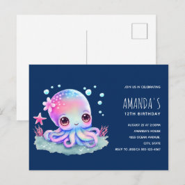 Invitación de cumpleaños de pulpo criatura marina 