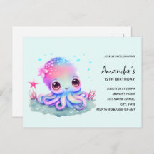 Invitación de cumpleaños de pulpo criatura marina 