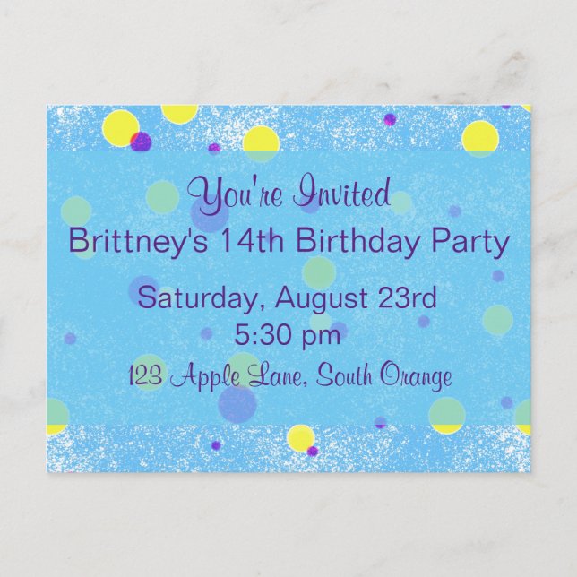 Invitación de cumpleaños de punto de burbuja (Anverso)
