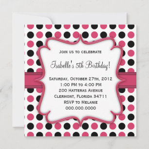 Invitación de cumpleaños de Punto de Polka Negro y
